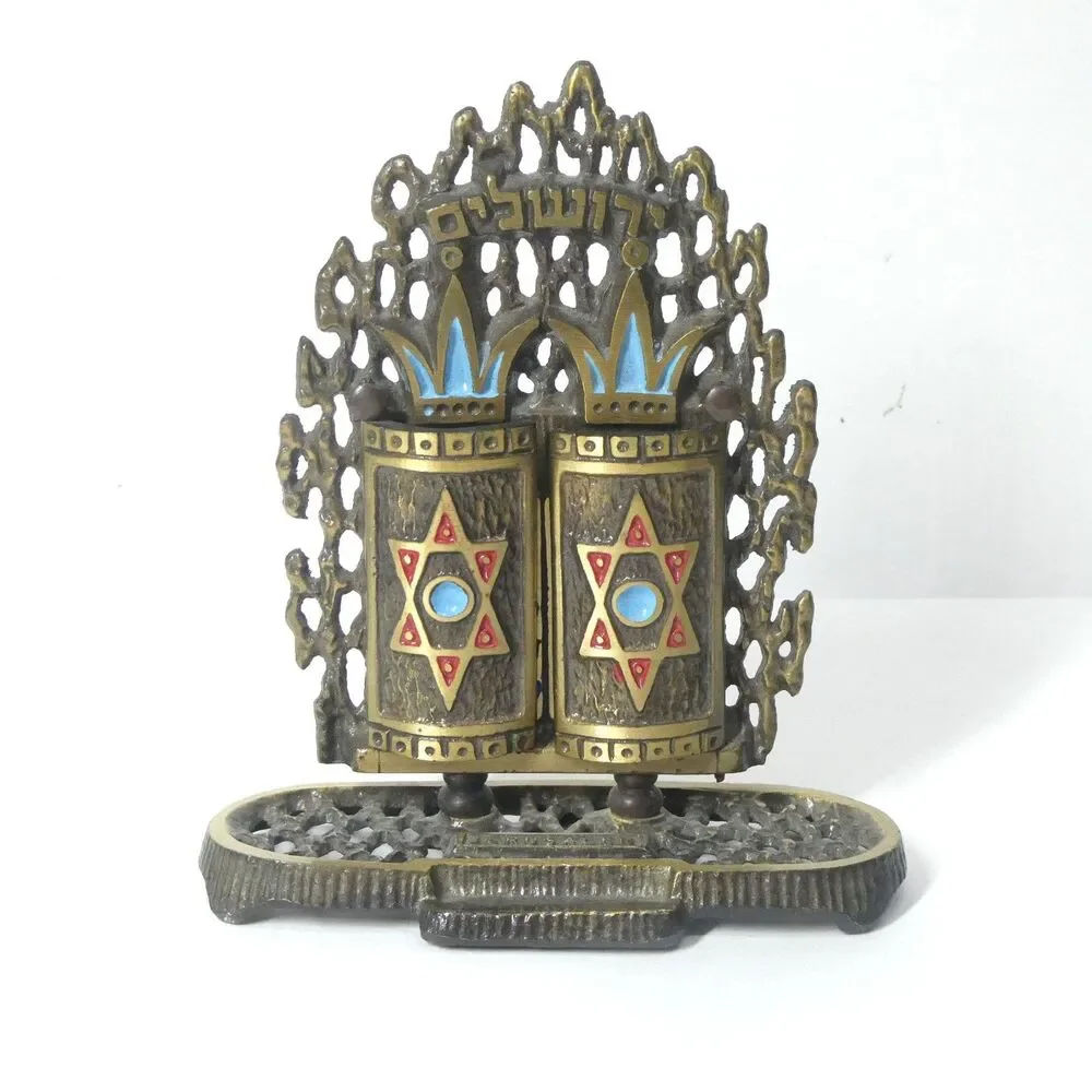 Jewish Brass & Enamel 10 Commandments Statue Vintage Judaica
